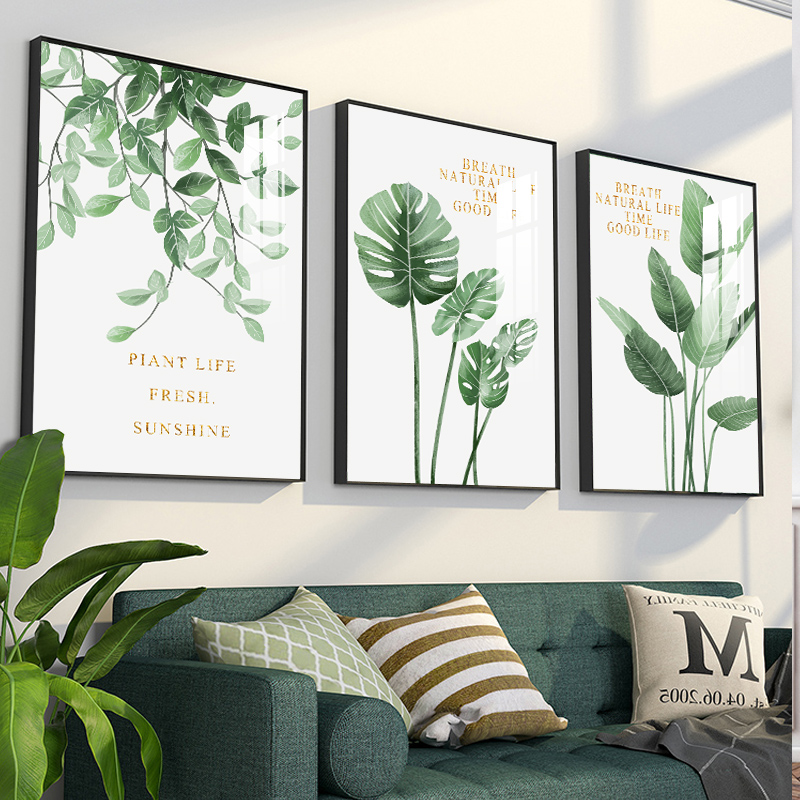 Modern minimalist living room decorative painting small fresh plant hanging painting light luxury sofa background wall Nordic abstract mural