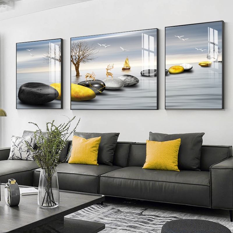 Modern simple living room decorative painting sofa background wall mural luxury high-grade dining room crystal porcelain triple hanging painting