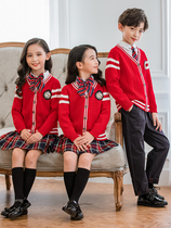 School uniform set for primary school students British wind cardigan set Childrens class clothes Autumn kindergarten garden clothes Spring and autumn British style
