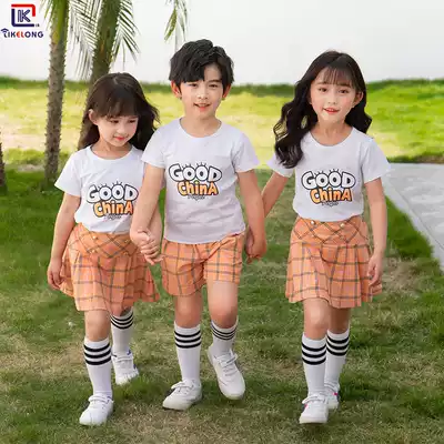 School uniform suit Primary school summer clothes Short-sleeved kindergarten teacher garden clothes overalls Class clothes Summer suit Parent-child clothing
