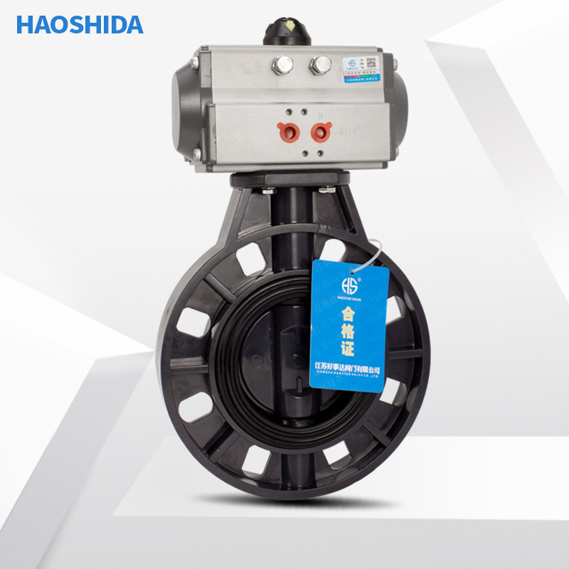Pneumatic UPVC butterfly valve chemical plastic corrosion resistant acid base valve 63 75 90 110 160 200 300