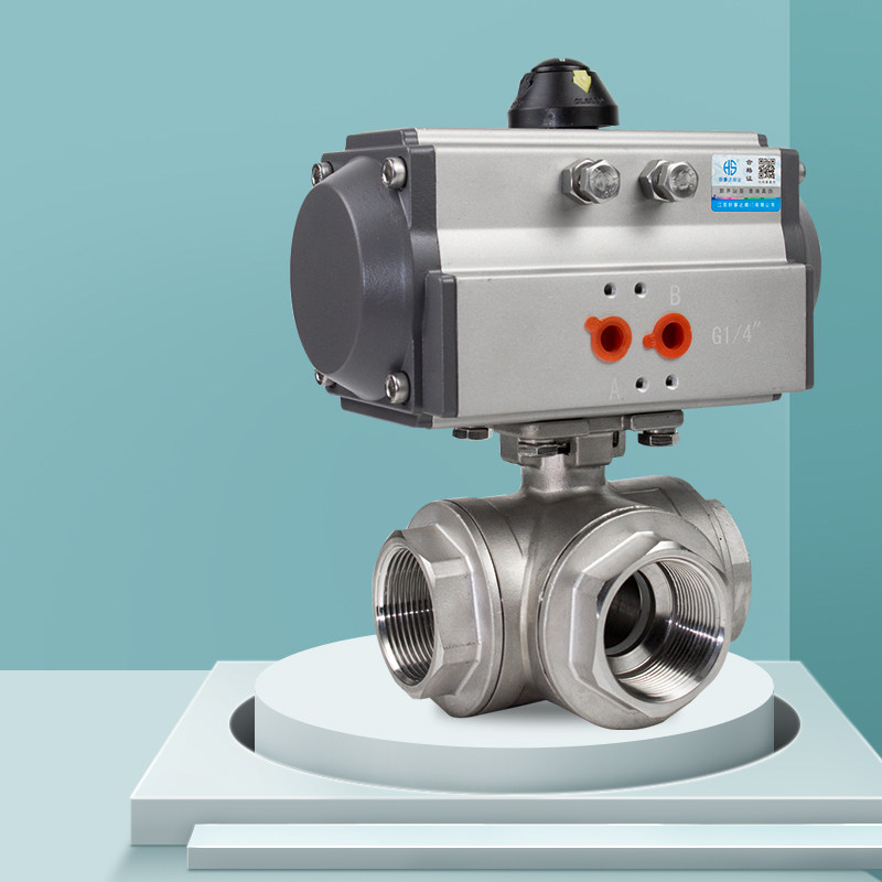 Pneumatic three-way ball valve Q614F stainless steel wire buckle valve Q615L type T DN15 20 25 32 50 50