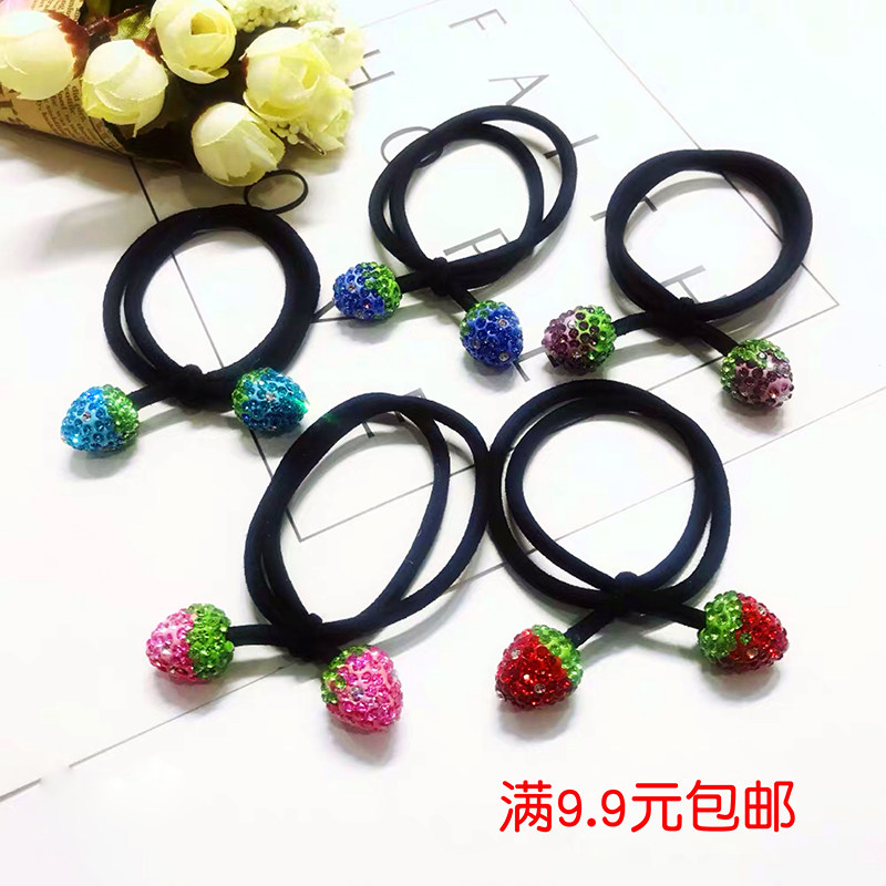 New net red hair ring inlaid with small strawberry rubber band Teenage Girl Cute Sweet Hair Rope Brief Mawei Head Rope Hairdresser-Taobao
