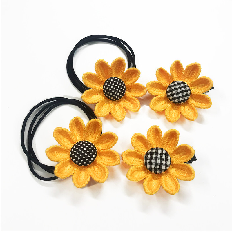 New small fresh sun flower hair rope hairpin hairpin Elegant Breeze Cute Girl Sunflower Side Clip Leather Fascia Hair Accessories-Taobao