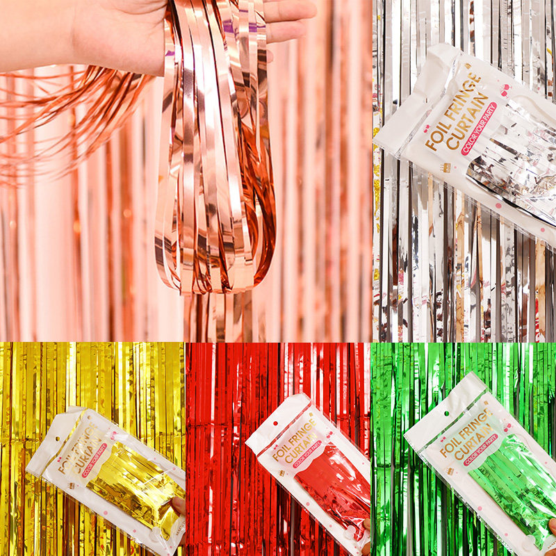 2 m gold and silver rain silk curtain background wall flow Su Seven colorful strips Store stage birthday party arranged wedding house decoration