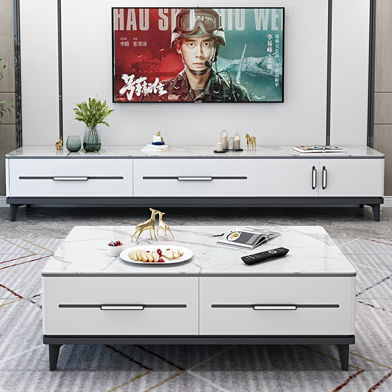 Elegant furniture Nordic modern minimalist rock plate TV cabinet Living room net red light and luxurious cabinet tea table TV cabinet Composition