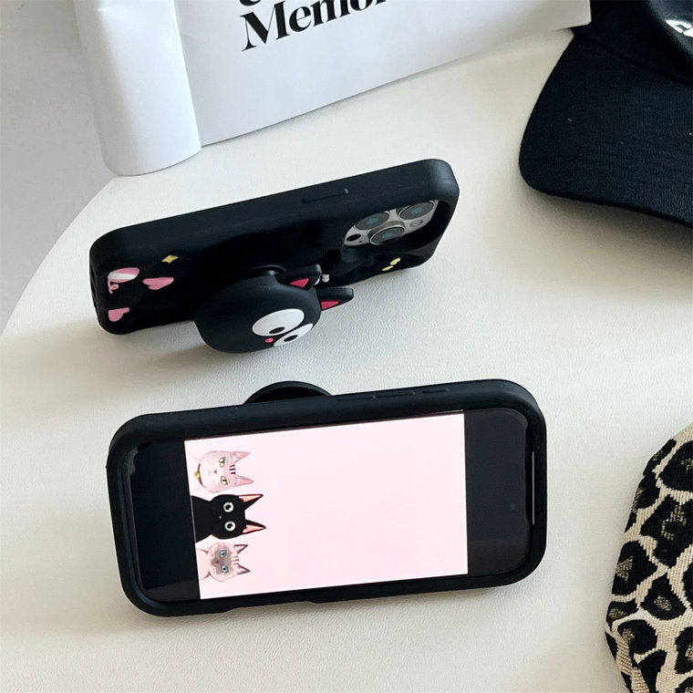 Cartoon Black Cat Raised Stand iPhone Case