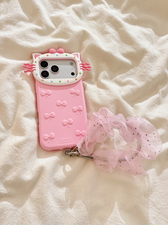 Sculpted Pink Bows Cat Cartoon iPhone Case