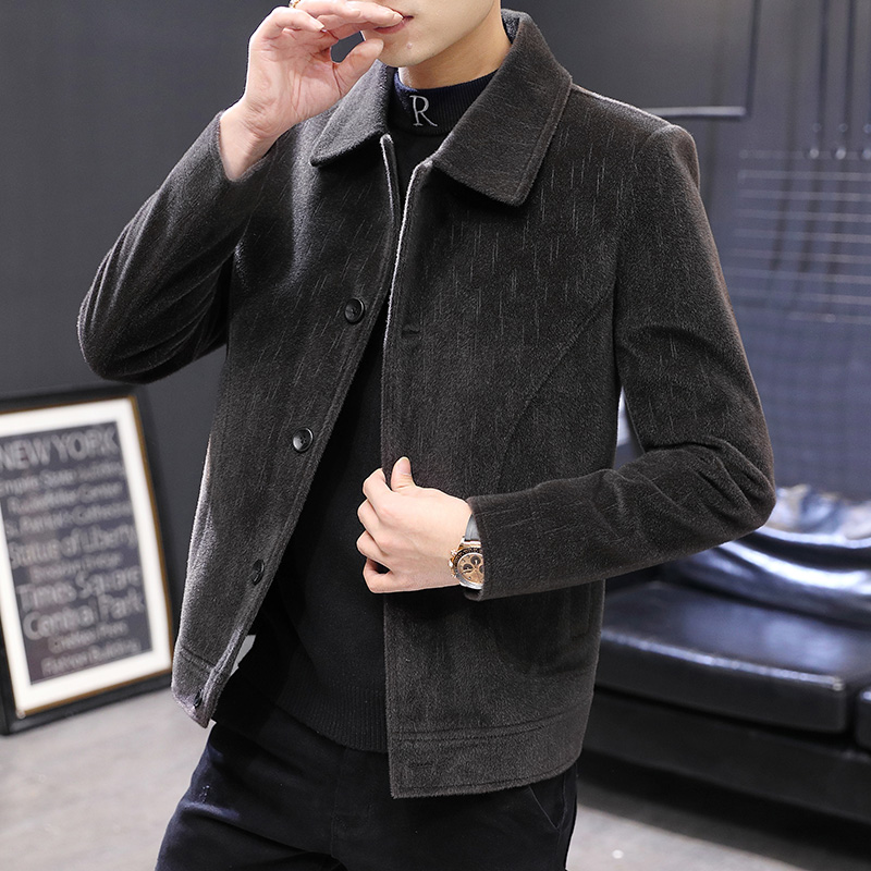 New woolen jacket men's trendy handsome autumn tops casual spring and autumn woolen short slim coat men's clothing