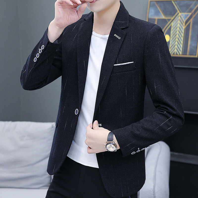 Spring and Autumn suit jacket Korean version slim casual young men's single west top striped British style small suit tide
