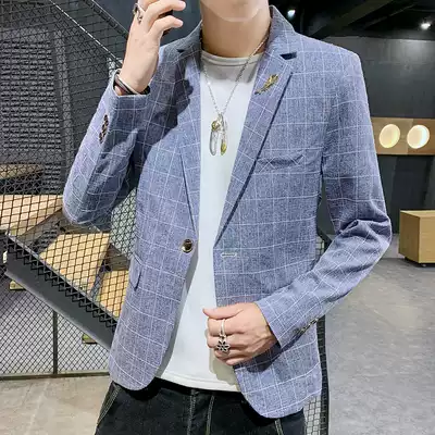 Plaid suit men's Korean version of self-cultivation casual handsome British style trend new small suit single western coat men