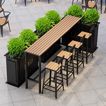 Outdoor bar table and chairs courtyard balcony milk tea shop open-air cafe wall-to-window high bar table combination