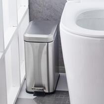 Bathroom trash can with lid household simple rectangular narrow small size creative foot-operated sandwich stainless steel