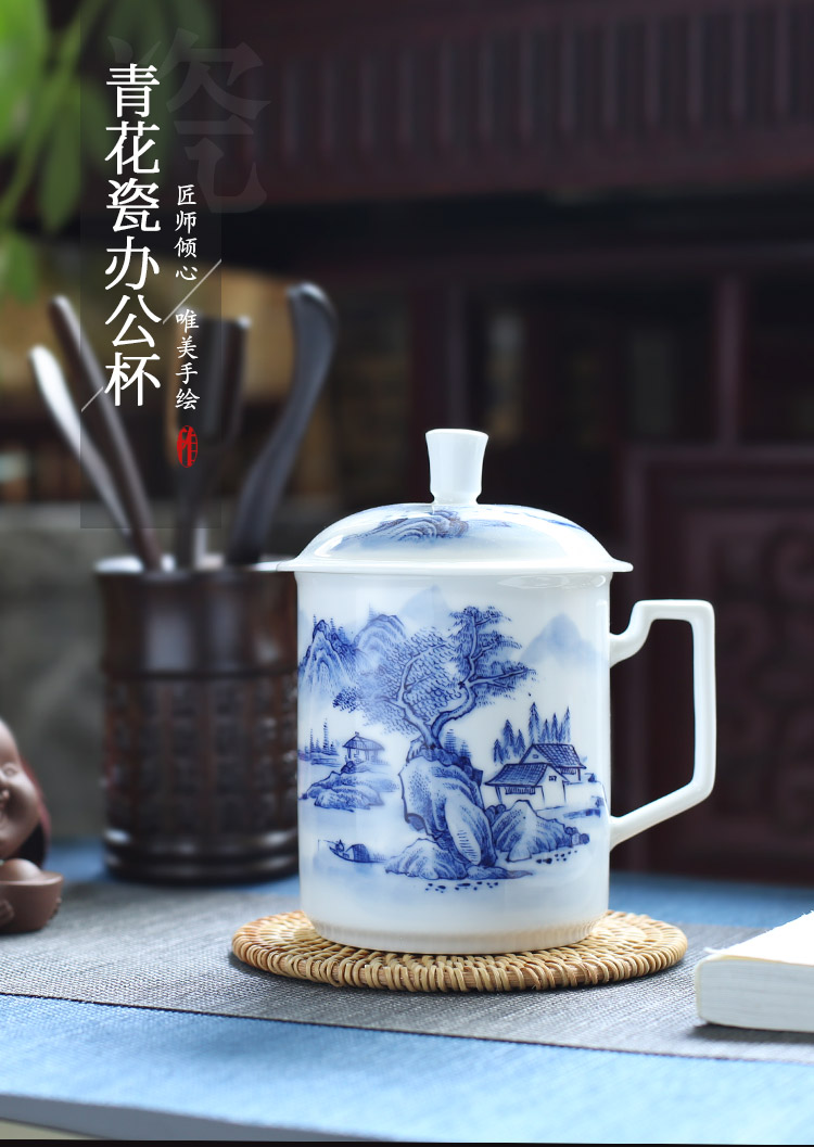 Jingdezhen up the fire which ceramic teacups hand - made scenery blue and white porcelain cup personal business office cup gift box