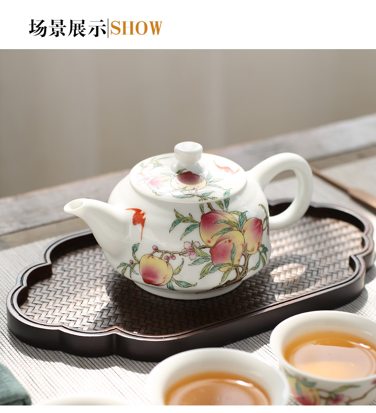 Jingdezhen hand - made teapot 6 small household famille rose tea set ceramic kung fu tea cup of a complete set of restoring ancient ways