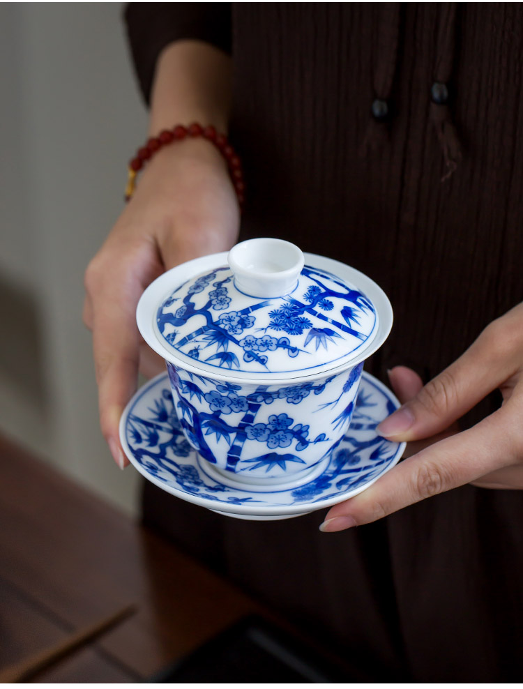 Jingdezhen up the fire which ceramic tureen single hand - made kung fu tea set of blue and white porcelain cups three tea bowl