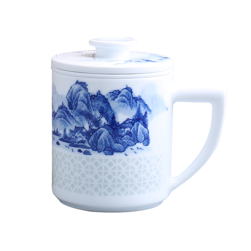Jingdezhen up the fire which hand made exquisite mark cup filter office of blue and white porcelain cup with a lid of household ceramics