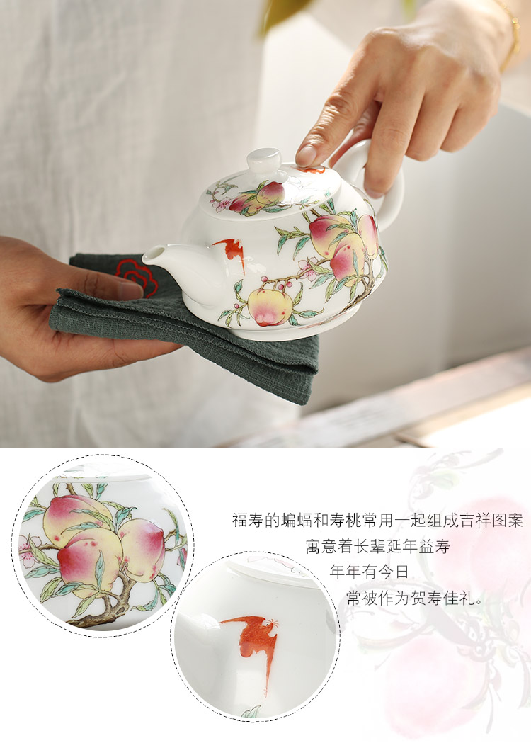 Jingdezhen hand - made teapot 6 small household famille rose tea set ceramic kung fu tea cup of a complete set of restoring ancient ways