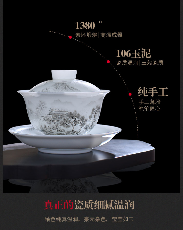 Jingdezhen up the fire which is pure manual tureen single kung fu tea set ceramic cups tea bowl three bowls