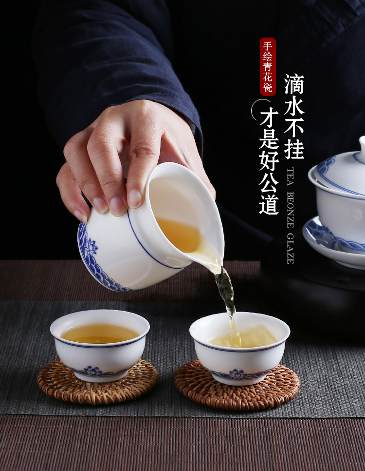 Jingdezhen up the fire which hand made blue and white porcelain tea tea tea set points exchanger with the ceramics fair keller cup and glass