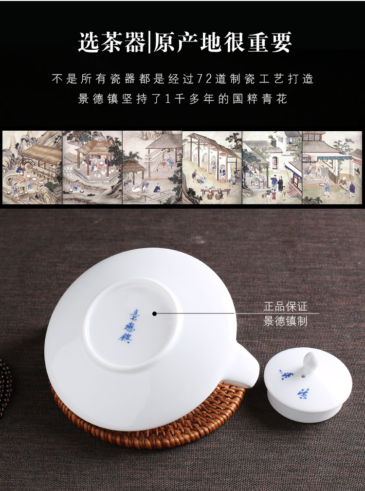 Jingdezhen up the fire which white porcelain hand - made ceramic teapot household single pot of blue and white porcelain kung fu tea tea