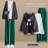 Осенний трикотажный комплект, пуховик, подходит для подростков, в западном стиле, изысканный стиль, 3 предмета