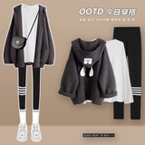 Осенний трикотажный комплект, пуховик, подходит для подростков, в западном стиле, изысканный стиль, 3 предмета