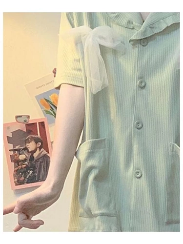 Японская летняя тонкая брендовая пижама, милый кардиган с бантиком, комплект, короткий рукав