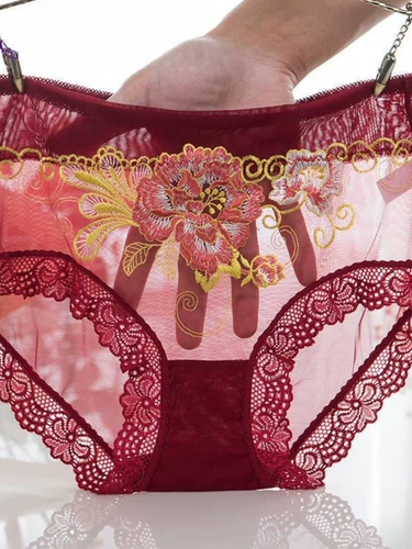 Сексуальные трусы, кружевные штаны, вышивка, 3 шт., с вышивкой, средняя посадка, большой размер