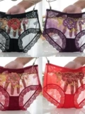 Сексуальные трусы, кружевные штаны, вышивка, 3 шт., с вышивкой, средняя посадка, большой размер