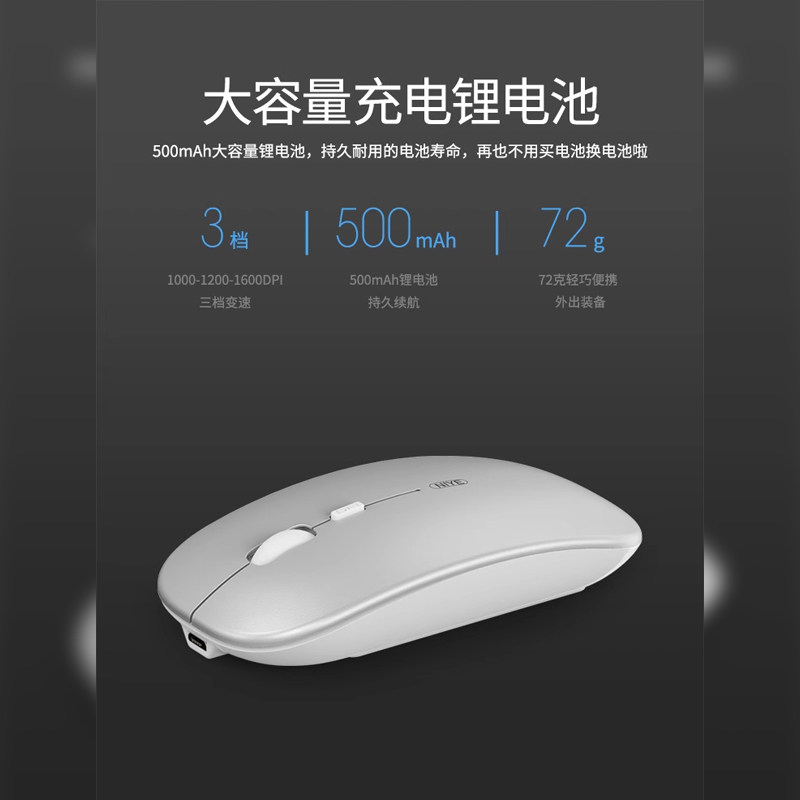 Wireless Bluetooth Mouse, Silent, Rechargeable, Dual-Mode Mouse, iPad Notebook Desktop Computer, Office Game