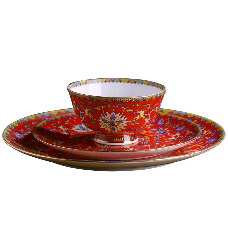 Jingdezhen porcelain enamel dishes suit family dishes spoon combination hotel club table tableware custom