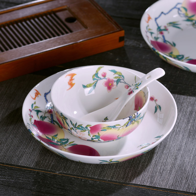 Jingdezhen porcelain home dishes dishes combine Chinese style suit He Shoutao bowl to send gift ipads China tableware plate