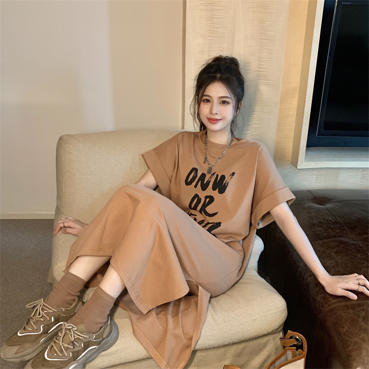 Extra-Long Cotton T-Shirt Dress That Reaches the Ankles, Loose Fit, Easy-To-Wear Long T-Shirt Dress with Slits, Suitable for Petite Sizes