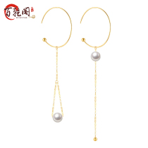 18K gold natural sea water AKOYA pearl classic AB fashion earrings round strong luster send girlfriend 7-8mm