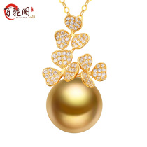 Luxury Nanyang gold pearl pearl pendant thick gold round strong luster self-wearing send girlfriend 14-15mm send 18K gold chain