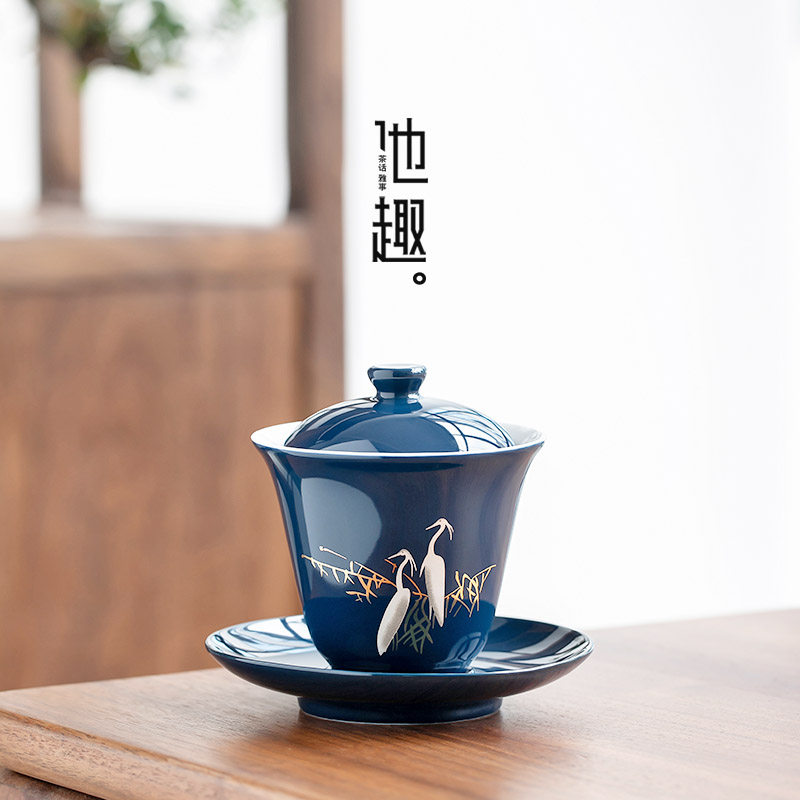 He Funny Ceramics Three only cover Bowl Tea Cup Single Tea Bowl with lid Large Number of Hand Grip Bowl Home Kung Fu Tea Tea Bowl-Taobao