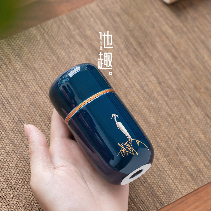 He anecdote Ceramics Mini Tea Leaf Jars Small Portable Tea Box Flat Little Refined Carry-on travel tea storage tanks Sub-Taobao