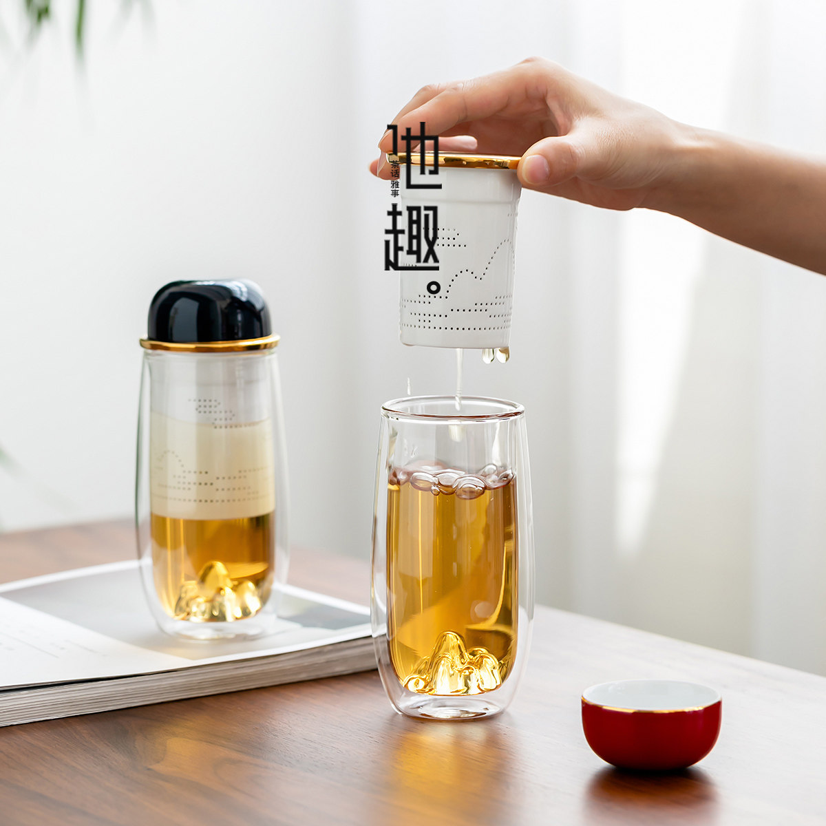 He Interesting Ceramic Tea Water Separation Tea Cup Personal Special Creative Double Insulation Glass Tea Passage Cup Filter Office-Taobao