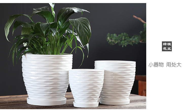 Flowerpot ceramic creative Nordic contracted large extra large, black and white with tray indoor and other household special offer a clearance