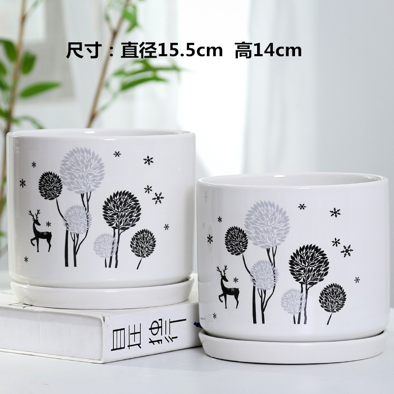 Flowerpot ceramics in northern wind large number contracted household money plant bracketplant fleshy white big tray specials