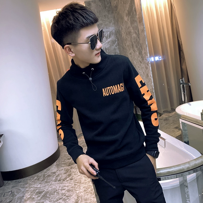 Mùa xuân nam slim fit vừa vặn áo sơ mi nhỏ hợp thời trang tinh thần chàng mặc quần áo mùa xuân chạm đáy áo len áo thun dài tay - Áo phông dài