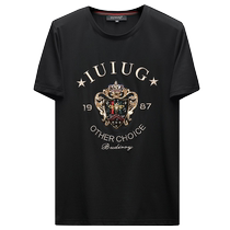 SJM Tide Fashion Round - Need Embroidery Short - sleeved T - shirt mens summer new European Stop European Current bottom half sleeve