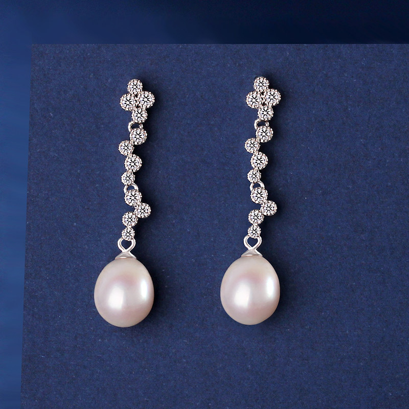 Natural Freshwater Pearl Earrings s925 Pure Silver Long earrings 2023 New trendy Sueardrop Temperament Wedding earnail-Taobao