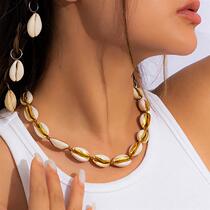 European and American cross-border jewelry simple adjustable single-layer necklace personalized and creative gold-plated shell single-layer necklace for women