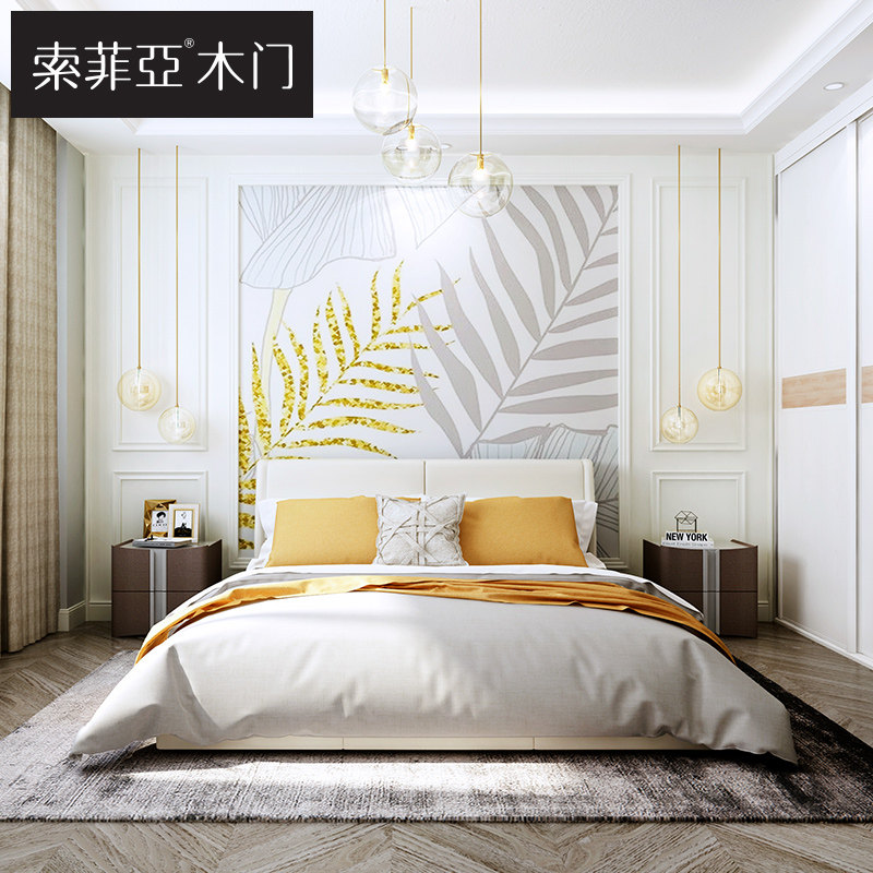 Custom gold Sophia modern minimalist living room invisible door solid wood composite bedroom TV background wall siding - Taobao