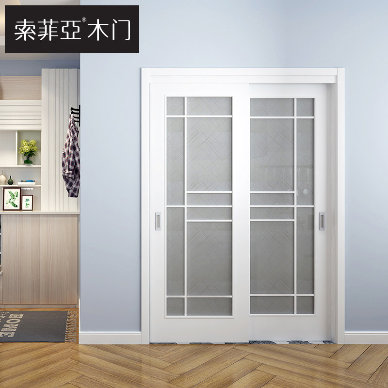 Sophia wooden door kitchen sliding door balcony sliding door simple glass interior door solid wood composite paint-free door customization