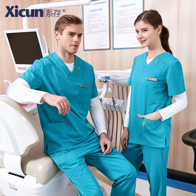 Tie-up stomatologist work clothes Dental hand wash clothes Short-sleeved female operating room Pet hospital medical nurse clothes