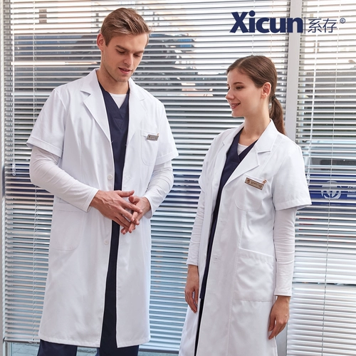 系存 Белый халат, униформа врача, летний тонкий лонгслив, униформа медсестры для работы, короткий рукав, для салонов красоты