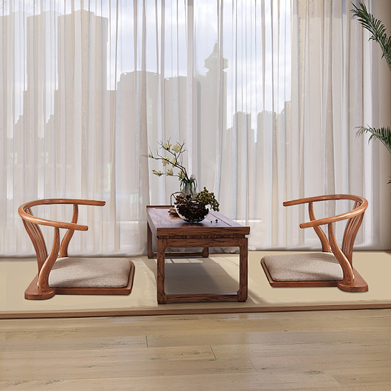 Chinese tatami chair and room chair solid wood bay window back seat legless chair tea room chair floor chair